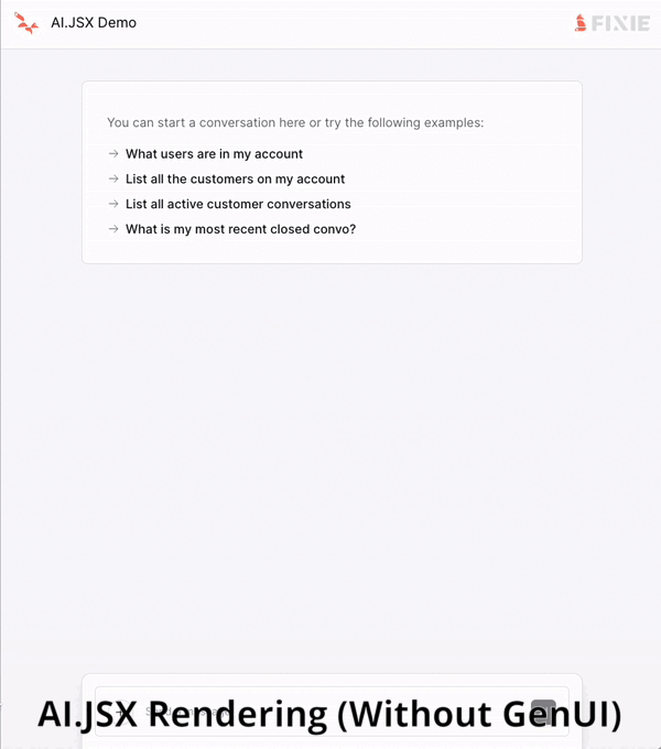 Animated GIF showing a chat experience that is text/markdown only. Not using Generative UI.