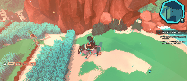 Le personnage traverse un grand champ de hautes herbes sur la monture et ne rencontre aucun temtem sauvage