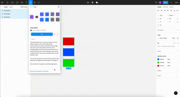 GIF showing how the Colour Blind Figma plugin works.