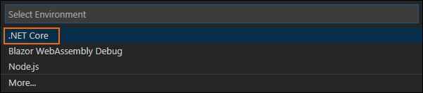 select the .NET Core environment