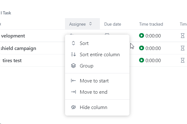 clickup default column options