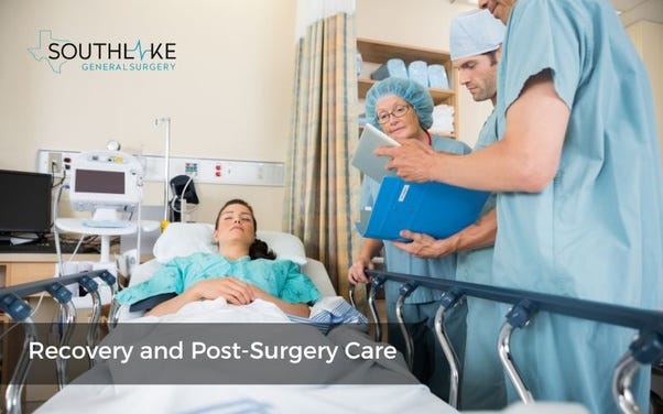 Patient resting post-hernia surgery with caregiver assistance, highlighting recovery and post-surgery care.