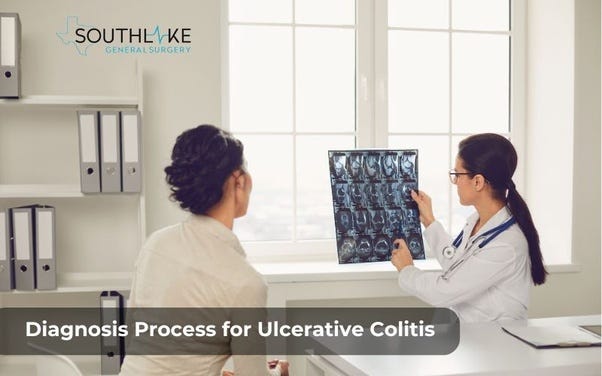Doctor explaining test results to a patient during a consultation for diagnosing Ulcerative Colitis.