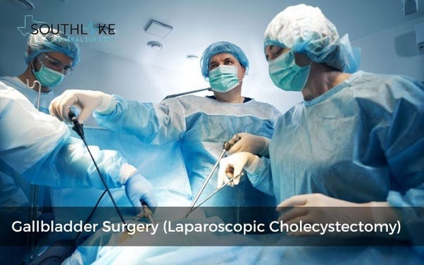 Laparoscopic cholecystectomy procedure to resolve symptoms of gallbladder problems.