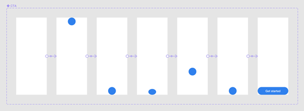 Example showing how the interactions in the variant were set up for the ball to bounce and become a button.