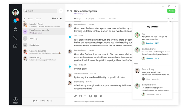 View all message threads in Webex Teams