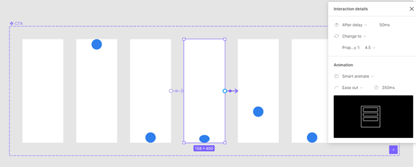 Example showing how the “After delay” trigger and “Smart Animate” feature work together.