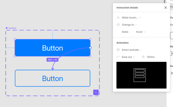 Adding a hover interaction between two states, for a button inside a variant.