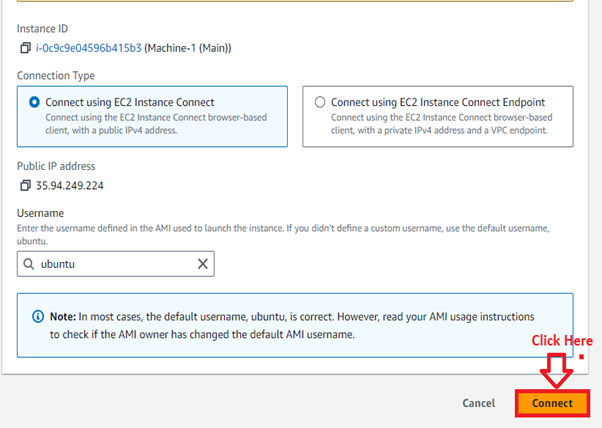 Connect the “Machine-1 (Main)” Instance