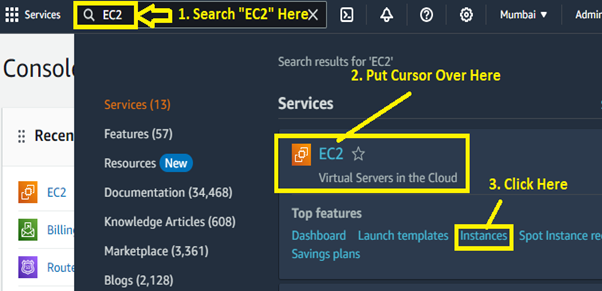 Search “EC2” service here