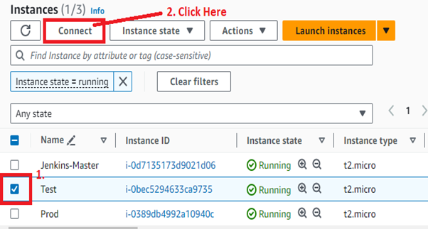 Select the Test Instance