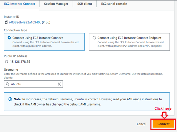 Again, Connect Prod Instance