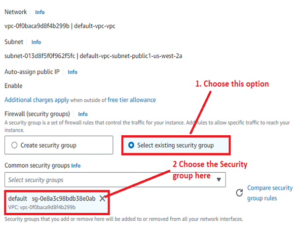 Choose the Security Group