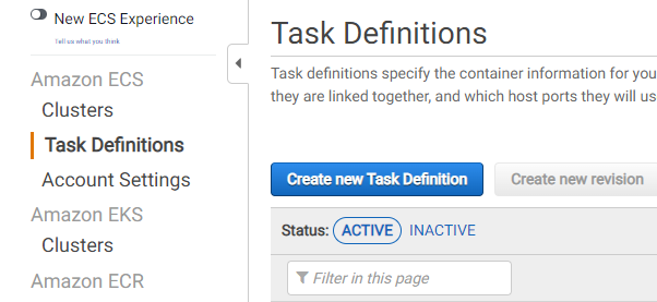 ECS — create task definition