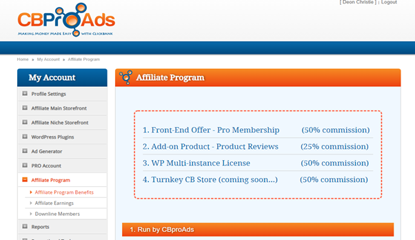 Clickbank CB Pro Ads affiliate commission structure