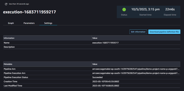 Sagemaker pipeline execution settings page