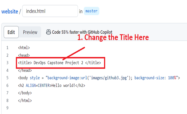 Write the New Title for index.html file