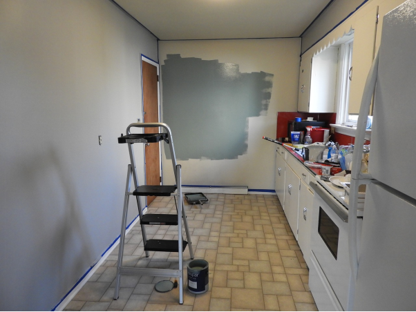 A kitchen being painted