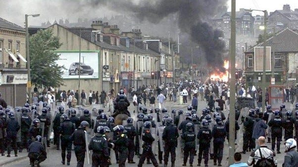 Riot police on the streets of Bradford