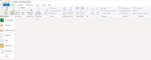 Power BI ‘New Source’ Options