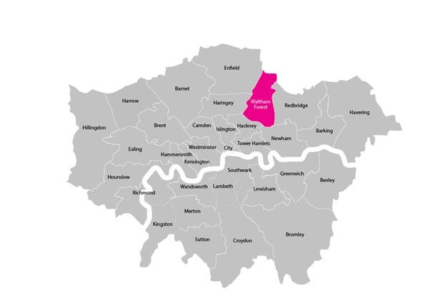 Map of London boroughs with Waltham Forest highlighted