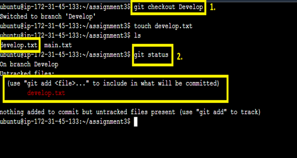 Go to the “develop” branch & check the status