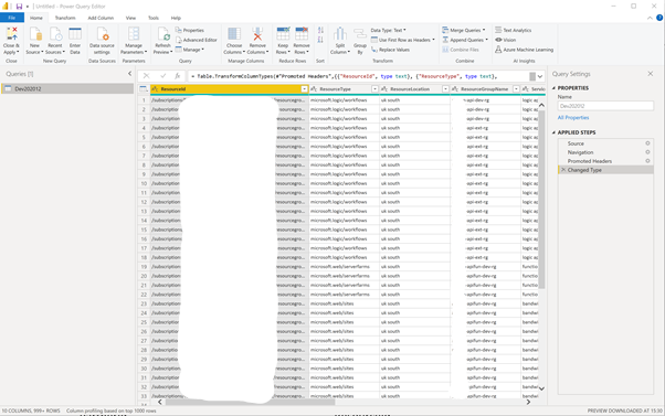 Power BI Data Import Query Dialogue