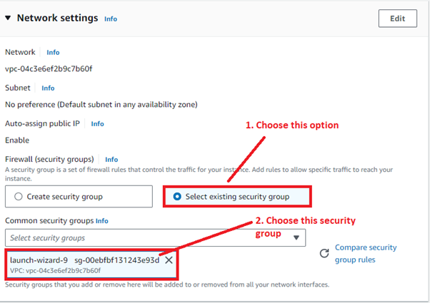 Select the Security Group