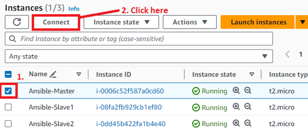 Select the “Ansible-Master” Instance