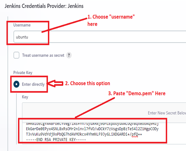 Choose the Username & Paste the Demo.pem Content Here