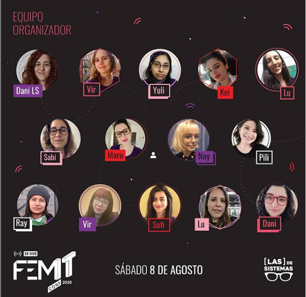 Flyer de la FemIT Conf con los nombres y fotos de las personas del equipo organizador