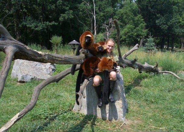 Kaja living the lemur dream in Poland prior to pursuing graduate studies in the United States