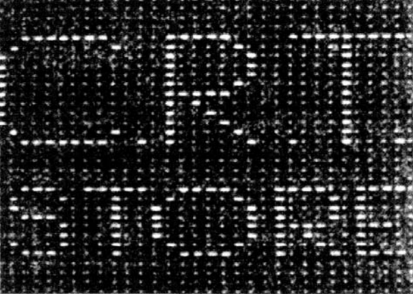A low-res photo of a grid of pixels showing the text “C.R.T. STORE”