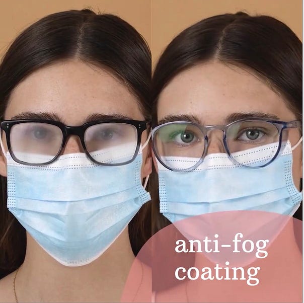 Before of foggy glasses and after using Stoggles while wearing a mask
