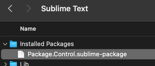Finder window showing the downloaded sublime-package file inside the Installed Packages directory/folder