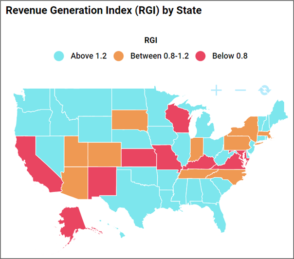 Hospitality: revenue generation index by state