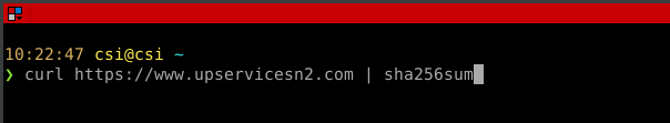 An image of a terminal screen with a command line entry using ‘curl’ to fetch a file from a website and pipe the output directly into ‘sha256sum’ to compute its SHA-256 checksum.