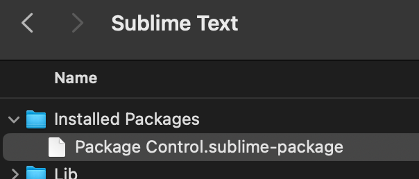 Finder window showing the renamed downloaded sublime-package file inside the Installed Packages directory/folder