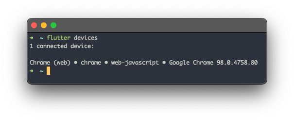 Terminal showing that Chrome is available as a device
