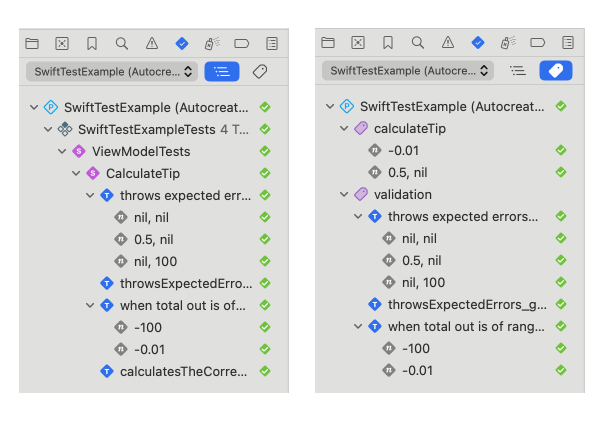 A screenshot of the various tag options in Xcode 16 with list on the left and tag on the right