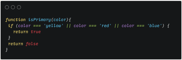 Is primary function denoting that returns true if the color given is primary and false if it is not