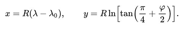 Mercator PCS formulae for X and Y coordinates