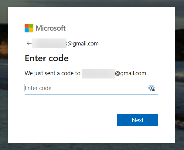 Image of “Enter code” page