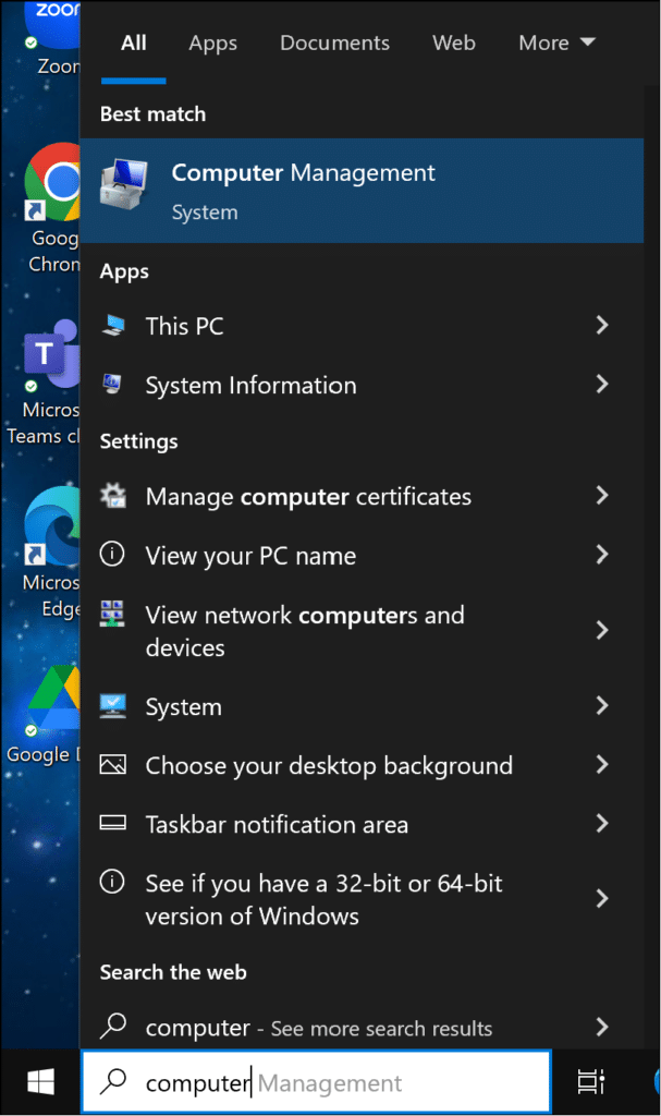 Searching in the Windows Taskbar, the default is all not documents