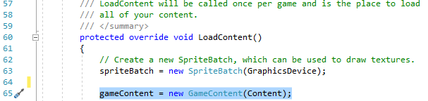 GameContent initialization in the LoadContent method