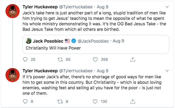 Twitter exchange between Tyler Huckabee and Jack Posobiec
