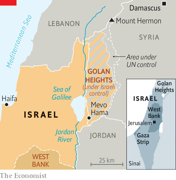 Map of Israel highlighting the Golan Heights and Jerusalem.