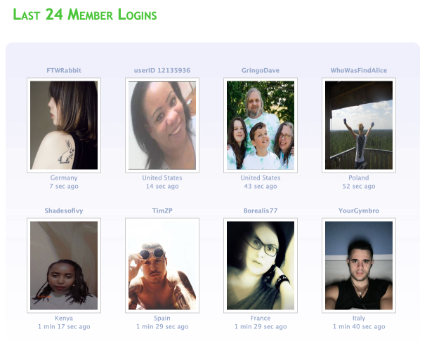 A screenshot from the homepage which shows the “last 24 members login”.
