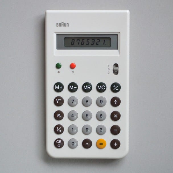 Braun pocket calculator designed by Deiter Rams.