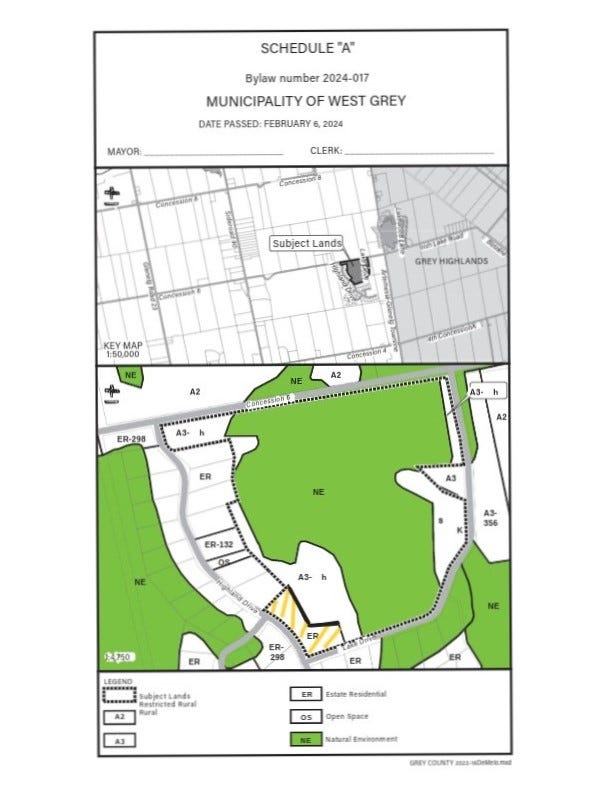 Municipality of West Grey passed the zoning regulations designating the Subject Lands to ER — Estate Residential status